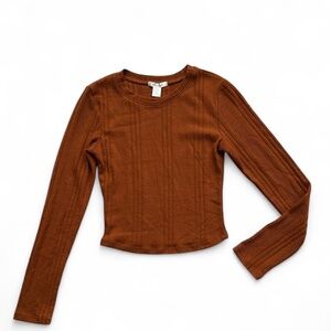 Rust Ribbed Long Sleeve Crop Top | Size Medium | Fall Essential